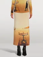 Jersey Midi Skirt Sun Table Print