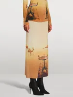 Jersey Midi Skirt Sun Table Print