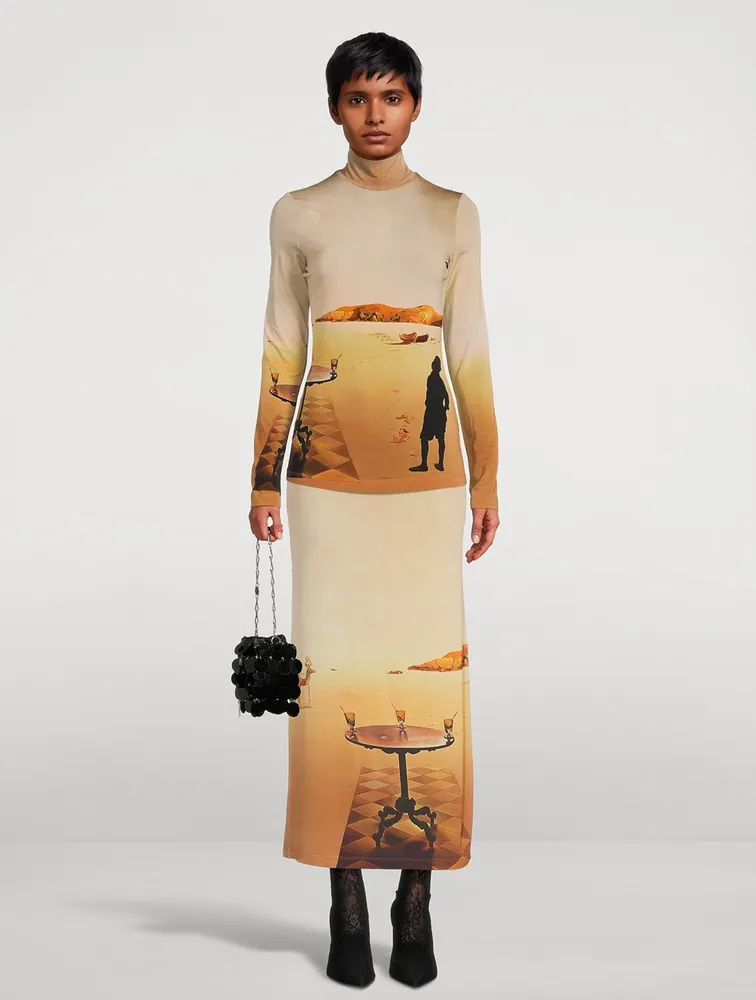 Jersey Midi Skirt Sun Table Print