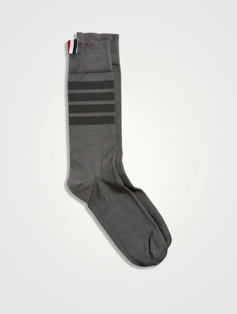 Cotton Mid-Calf Four-Bar Socks