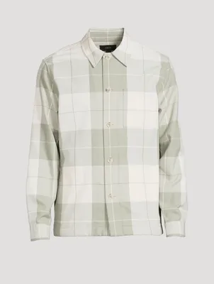 Button-Front Overshirt Plaid Print