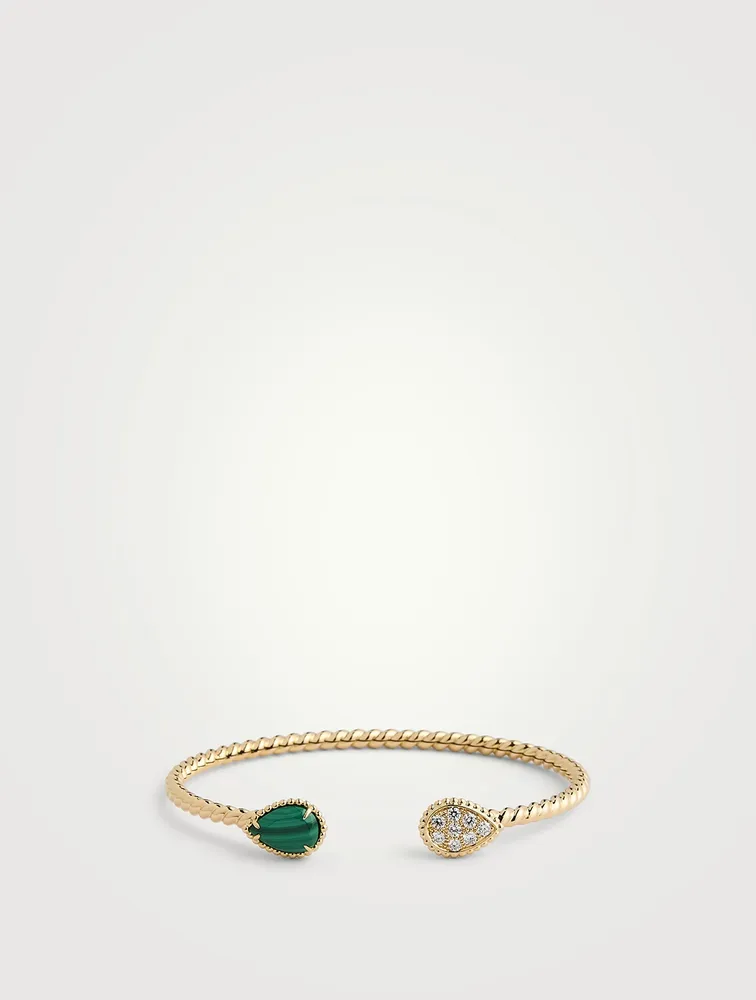 Serpent Bohème 18K Gold Double Motif Bracelet With Malachite And Diamonds