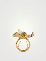 Tri Leaf Pearl Flower Ring