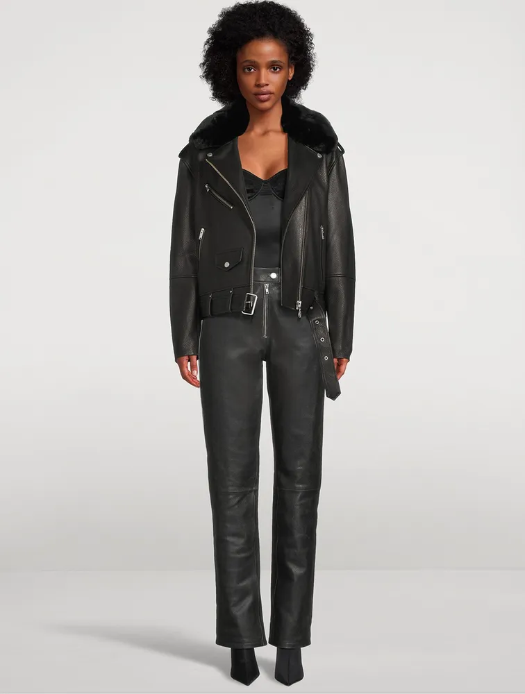 Maddox Faux Shearling-Trimmed Leather Jacket