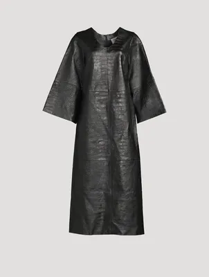 Cebello Croc-Embossed Leather Midi Dress