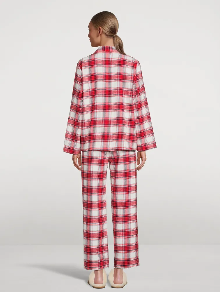 Flannel Long Pajama Set Plaid Print