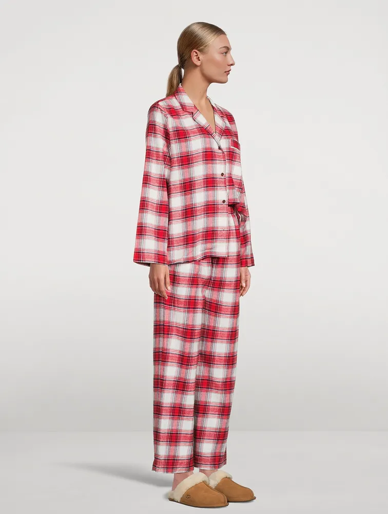 Flannel Long Pajama Set Plaid Print