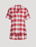 Flannel Short Pajama Set Plaid Print