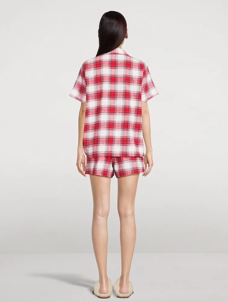 Flannel Short Pajama Set Plaid Print