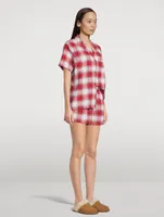 Flannel Short Pajama Set Plaid Print