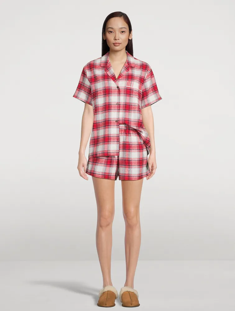 Flannel Short Pajama Set Plaid Print