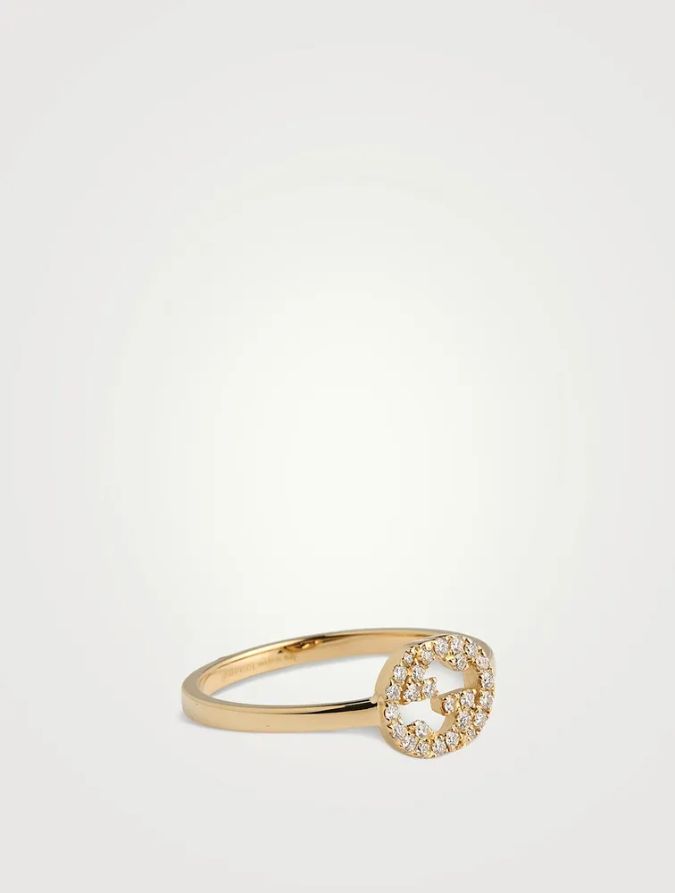 Interlocking G 18K Gold Diamond Ring