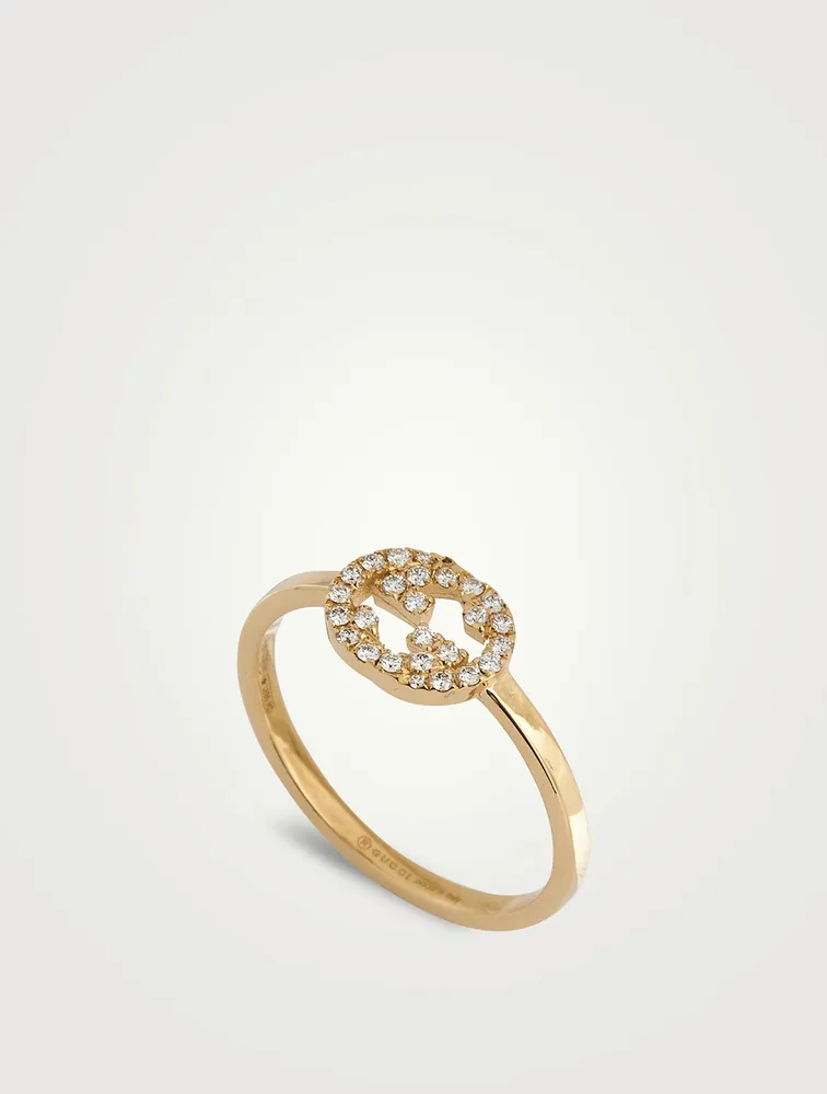 Interlocking G 18K Gold Diamond Ring