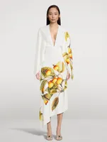 Asymmetric Cady Dress Persimmon Print