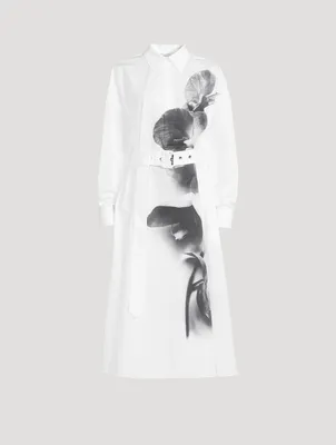 Belted Poplin Shirt Dress Orchid Print