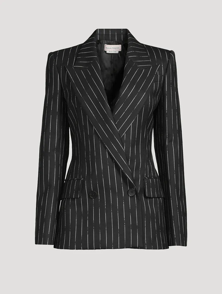 Double-Breasted Blazer Broken Stripe Print