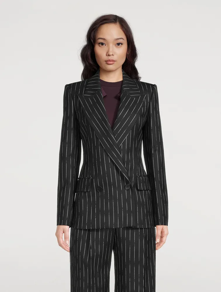 Double-Breasted Blazer Broken Stripe Print