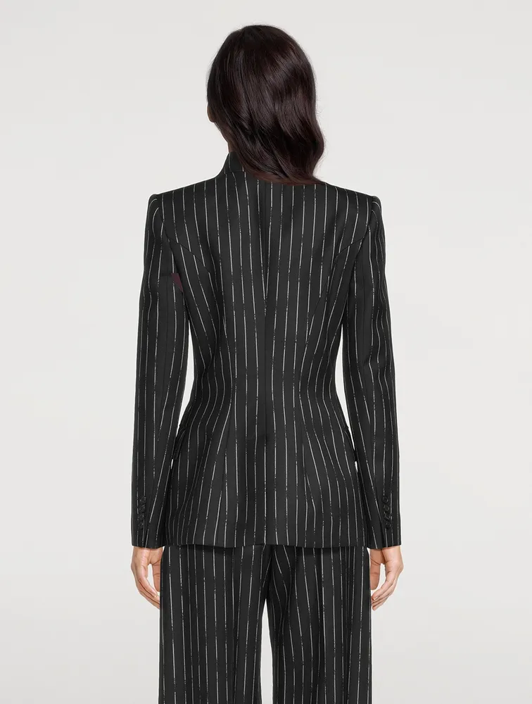 Double-Breasted Blazer Broken Stripe Print