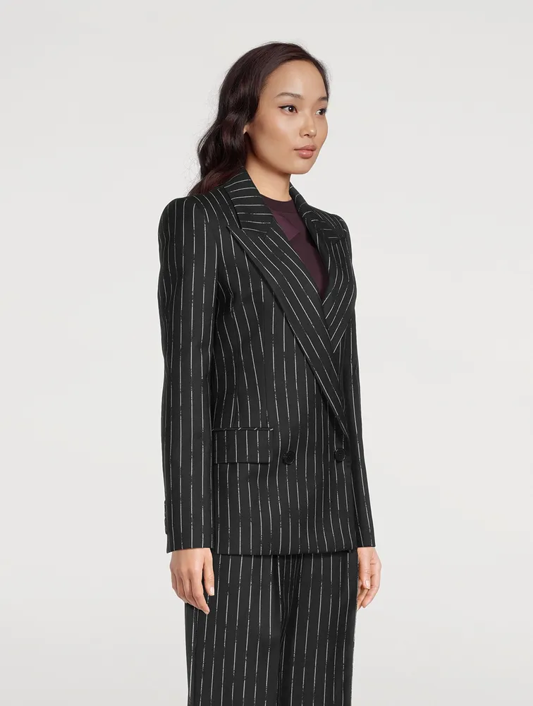 Double-Breasted Blazer Broken Stripe Print