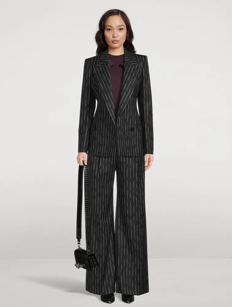 Double-Breasted Blazer Broken Stripe Print