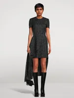 Draped Midi Dress Broken Stripe Print