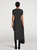 Draped Midi Dress Broken Stripe Print