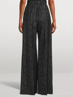 Wide-Leg Trousers Broken Stripe Print