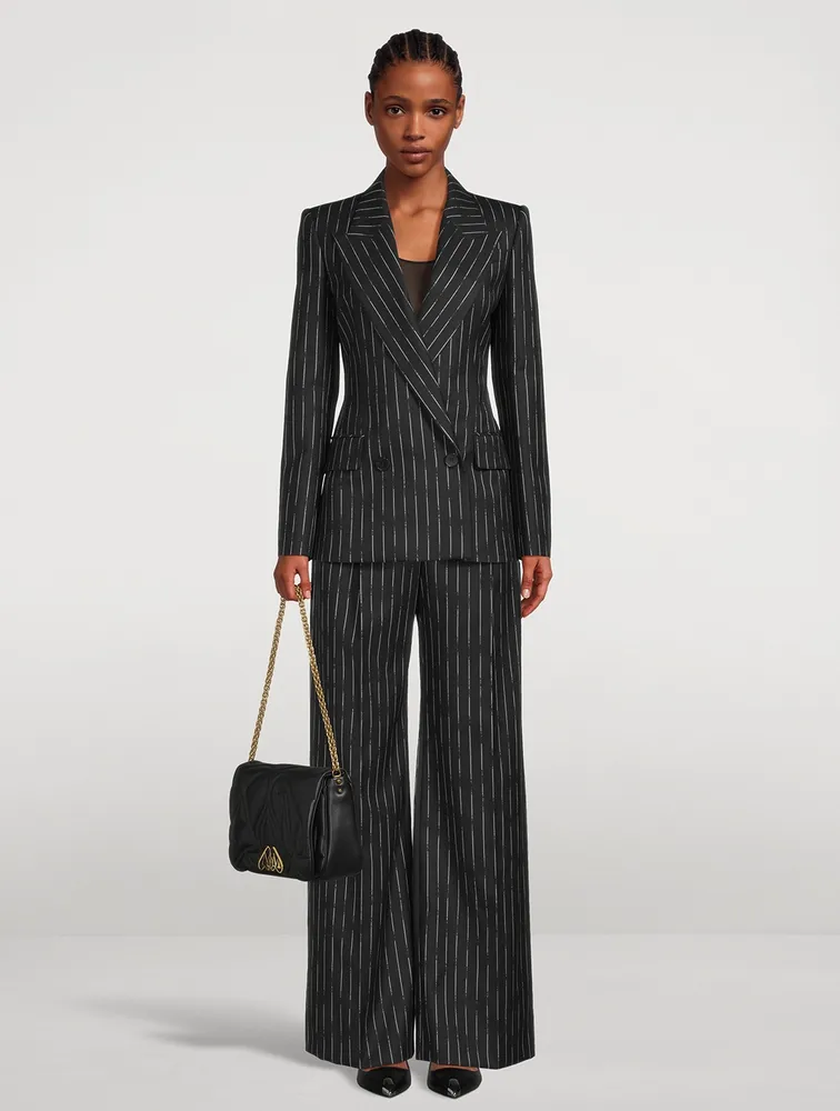 Wide-Leg Trousers Broken Stripe Print