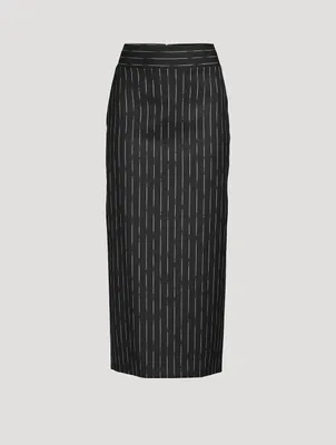 Wool Pencil Skirt Broken Stripe Print