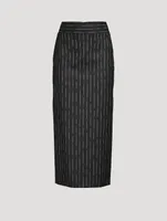 Wool Pencil Skirt Broken Stripe Print