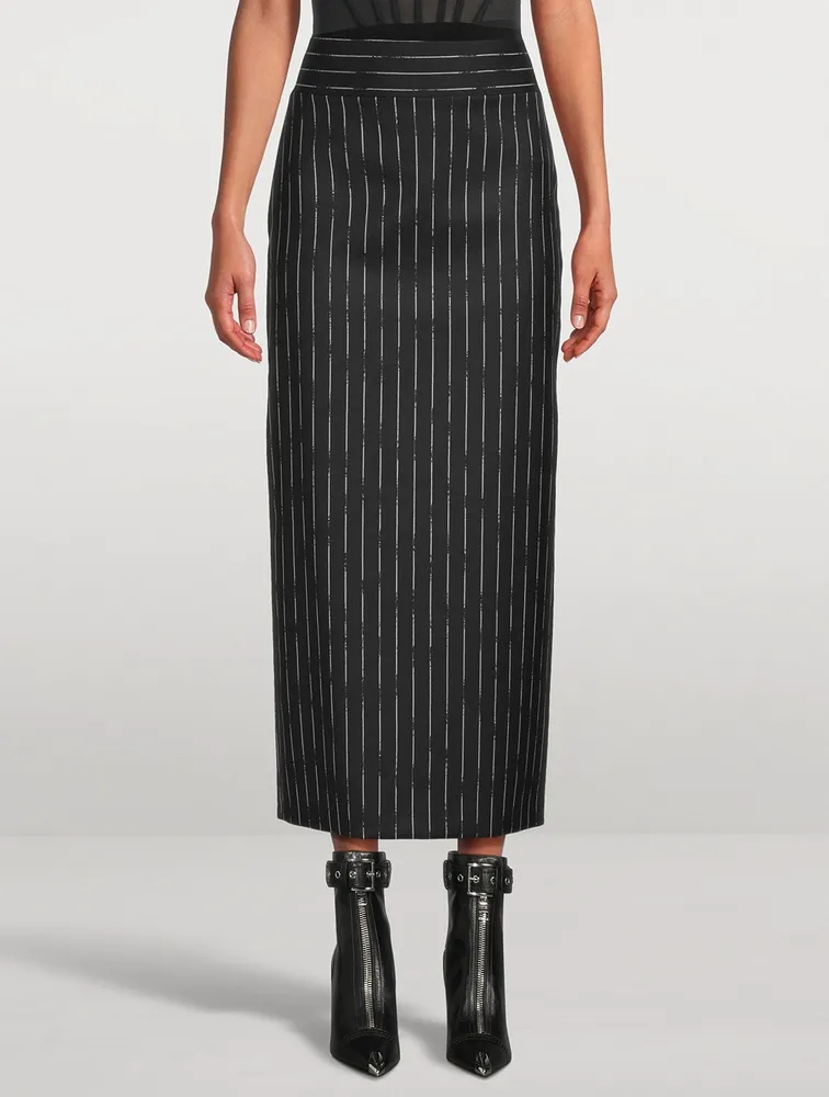 Wool Pencil Skirt Broken Stripe Print