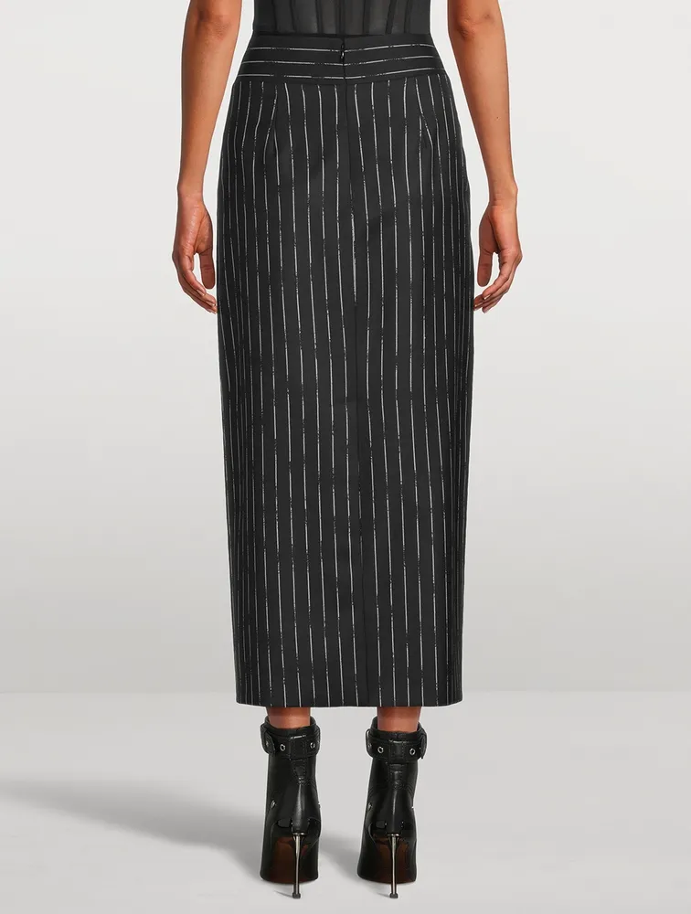 Wool Pencil Skirt Broken Stripe Print