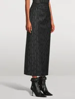 Wool Pencil Skirt Broken Stripe Print