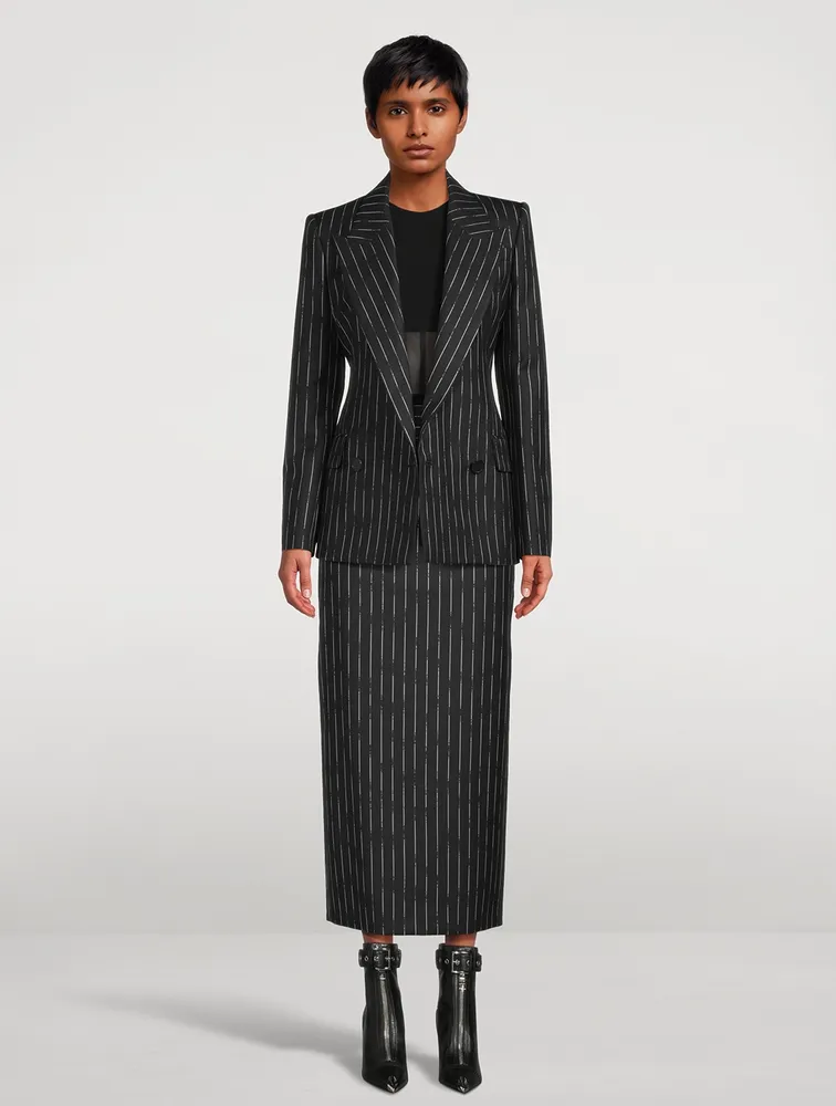 Wool Pencil Skirt Broken Stripe Print