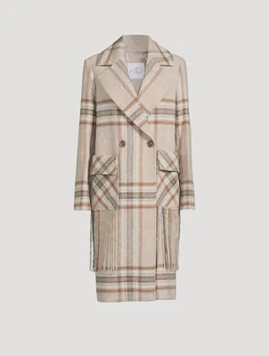 Double-Breasted Wool And Cashmere Coat Plaid Print