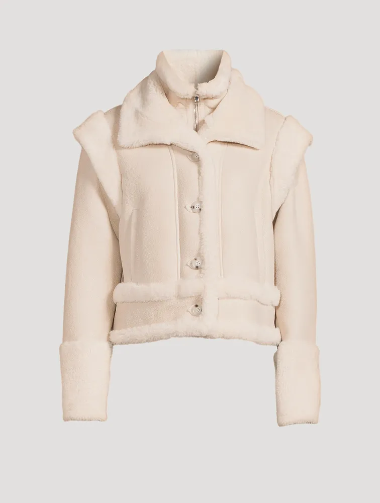 Gravity Convertible Shearling-Trimmed Leather Jacket