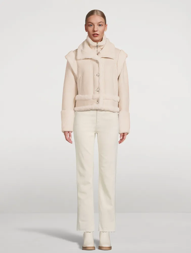 Gravity Convertible Shearling-Trimmed Leather Jacket