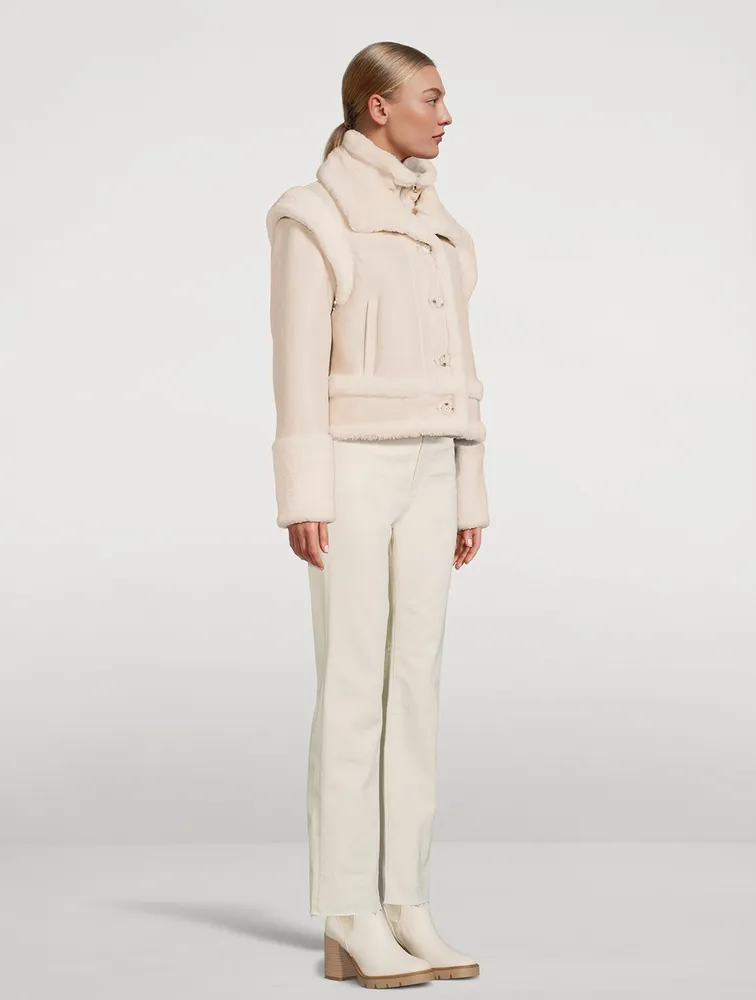 Gravity Convertible Shearling-Trimmed Leather Jacket
