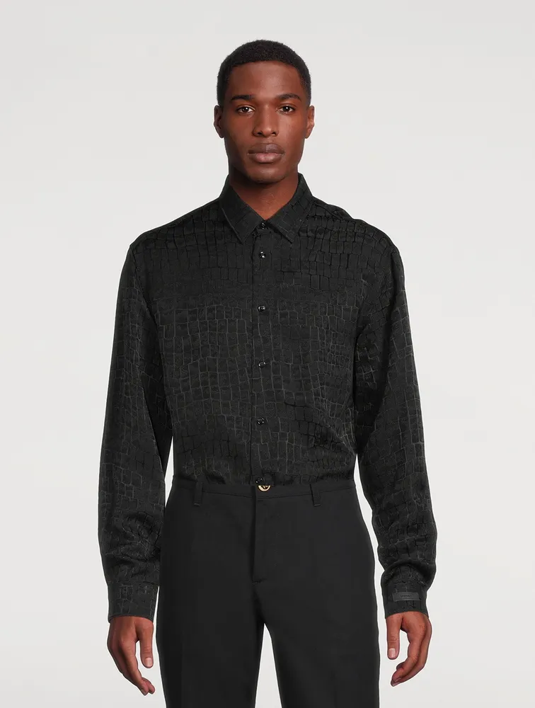 Croc-Effect Jacquard Long-Sleeve Shirt