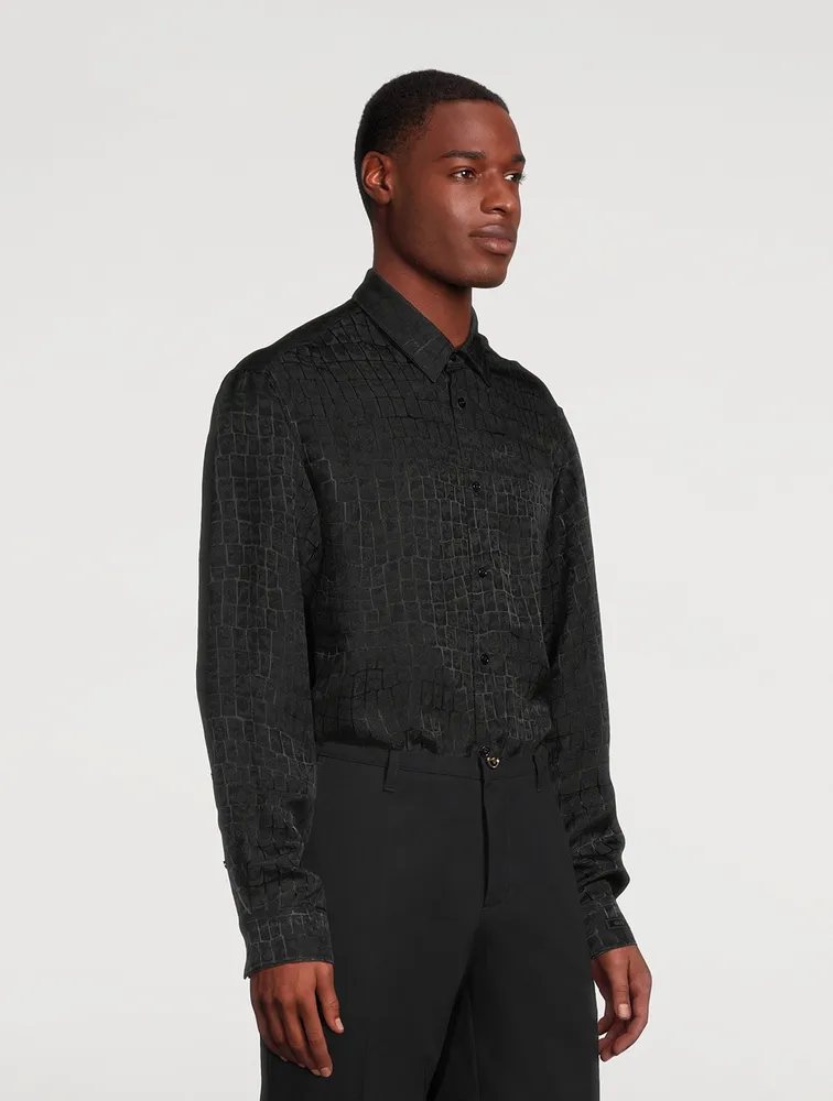 Croc-Effect Jacquard Long-Sleeve Shirt