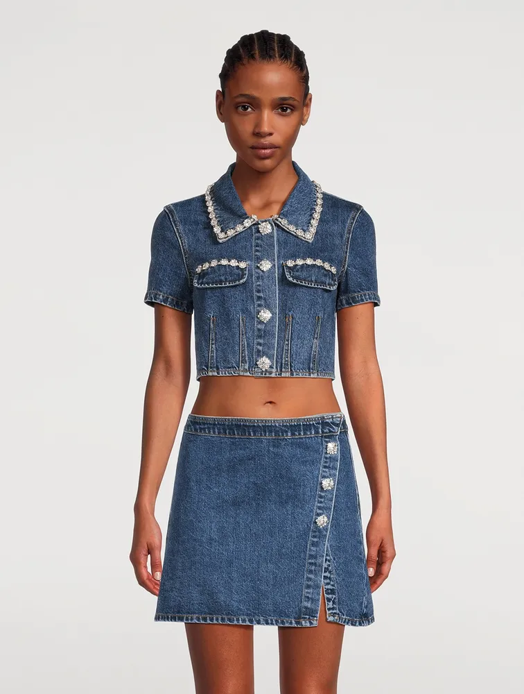 Embellished Denim Crop Top