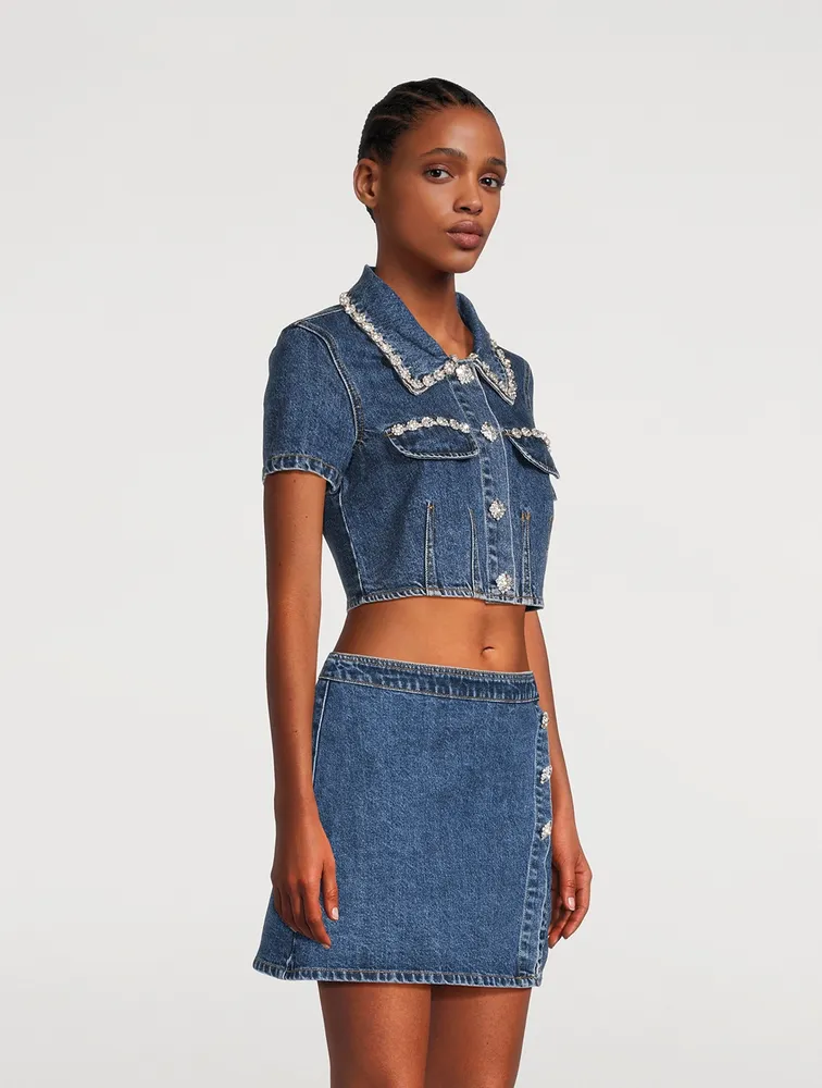 Embellished Denim Crop Top