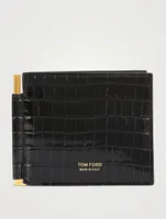 Glossy Leather Money-Clip Wallet In Croc Print