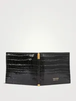 Glossy Leather Money-Clip Wallet In Croc Print