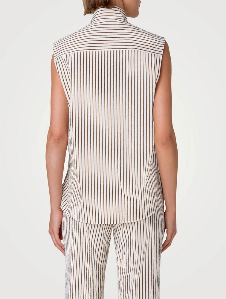 Seersucker Sleeveless Top Striped Print