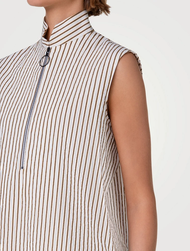 Seersucker Sleeveless Top Striped Print