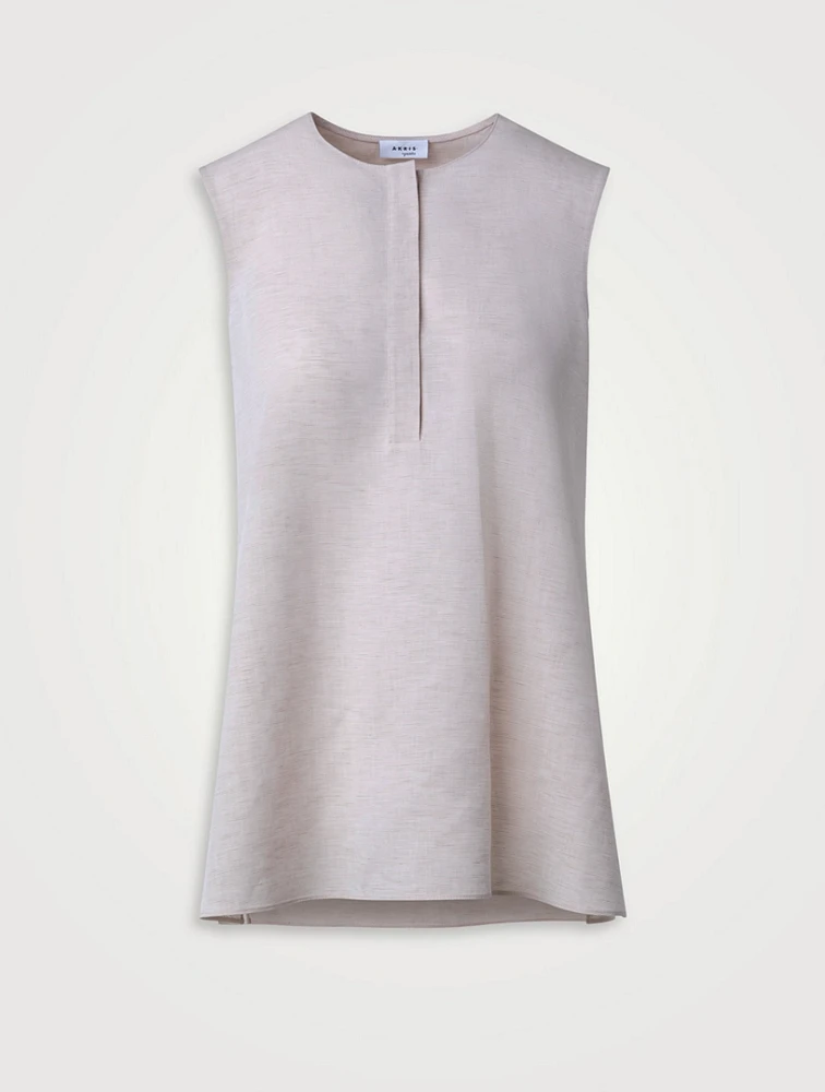 Linen-Blend Sleeveless Blouse