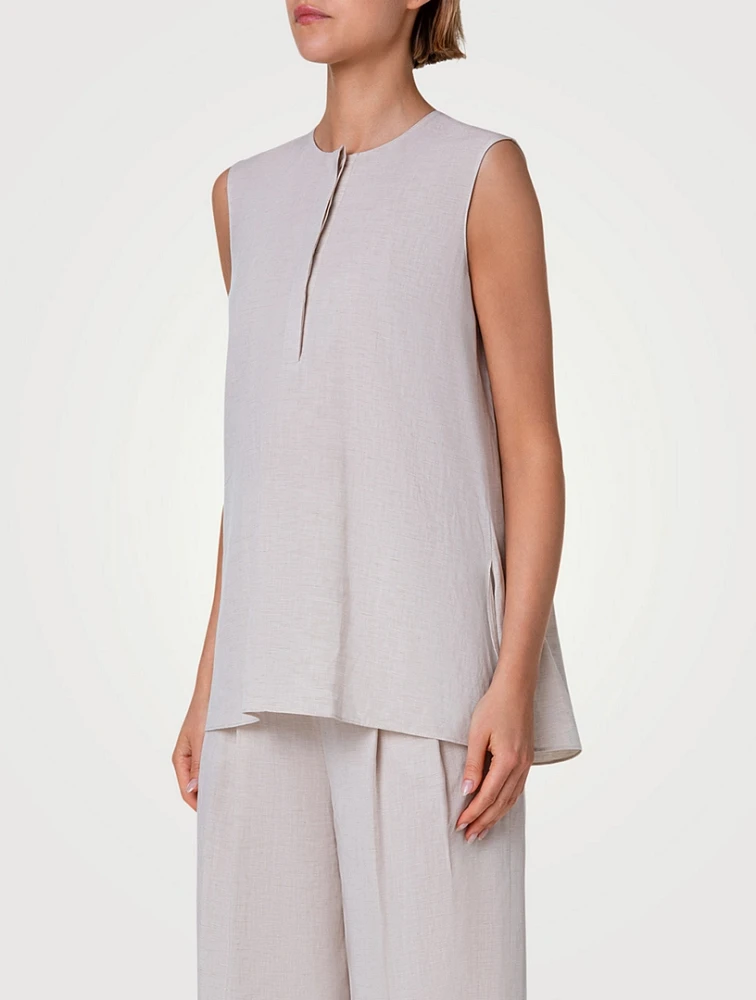 Linen-Blend Sleeveless Blouse