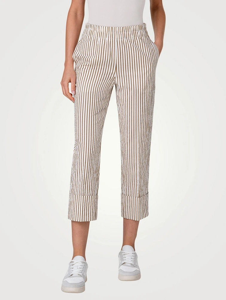 Farell Seersucker Cropped Pants Striped Print