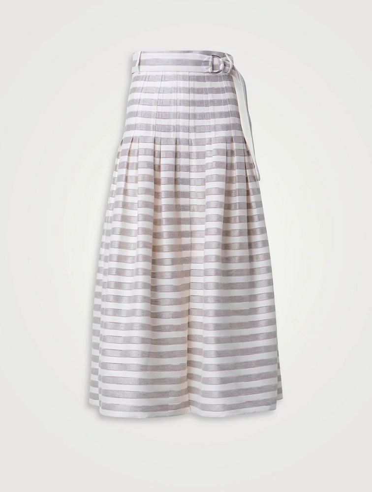 Linen And Cotton Midi Belted Skirt